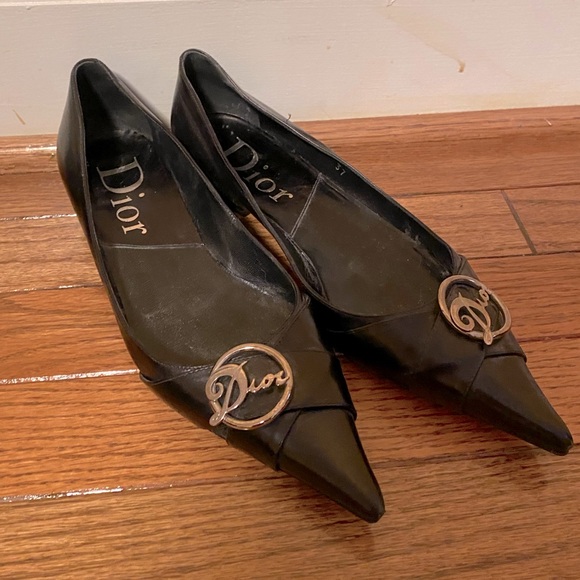 DO NOT PURCHASE!!! Vintage Dior logo leather black flats with silver hardware - Picture 1 of 9
